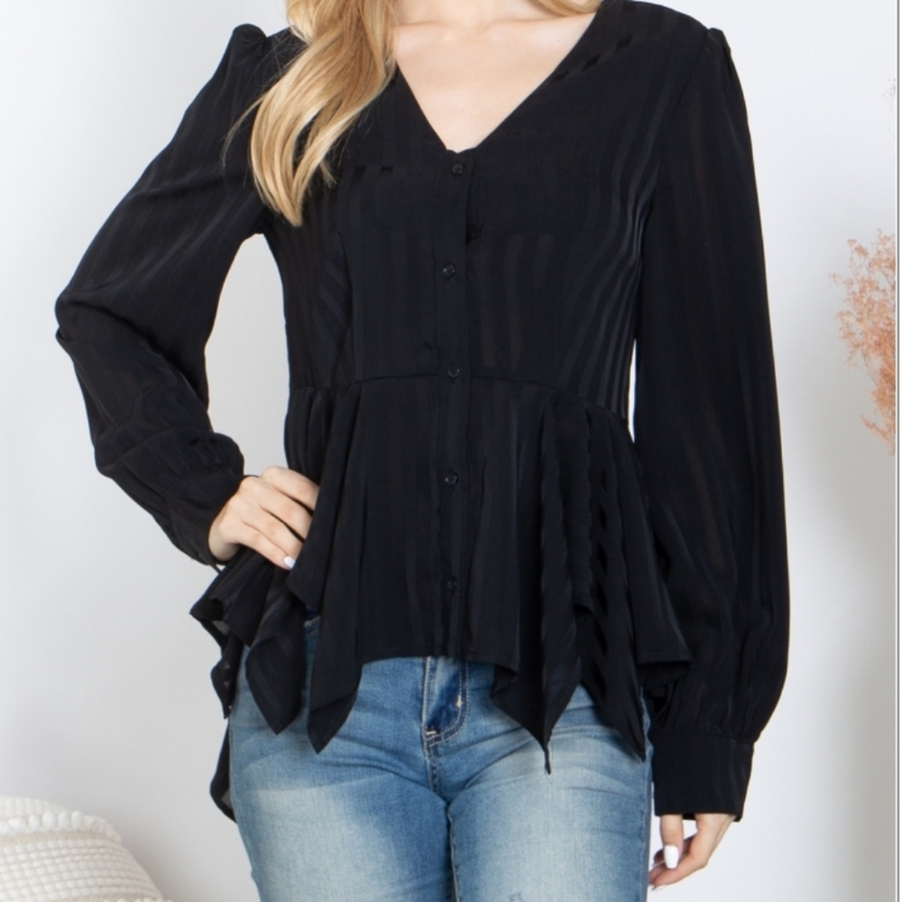 Black Handkerchief Hem Top with Updated Peplum Waist